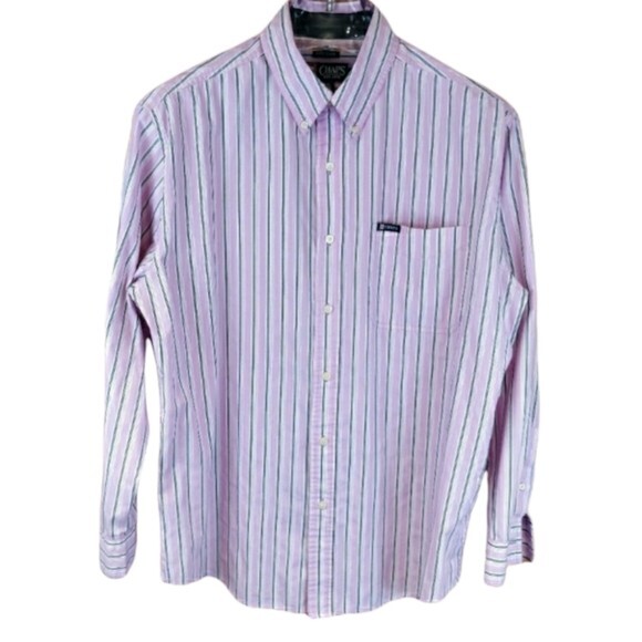 Chaps Pink Stripe Long Sleeve One Pocket Mens Button Front Shirt LG - Picture 1 of 6